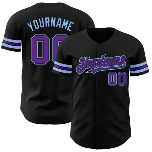 Black1796 Custom Black Purple-Light Blue Authentic Baseball Jersey