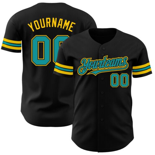 Black1798 Custom Black Teal-Yellow Authentic Baseball Jersey