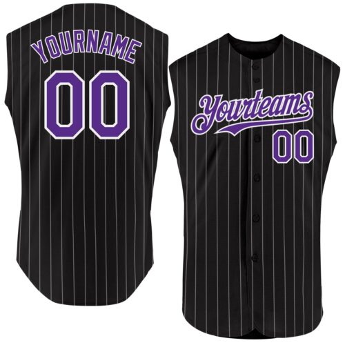 Black1811 Custom Black White Pinstripe Purple Authentic Sleeveless Baseball Jersey
