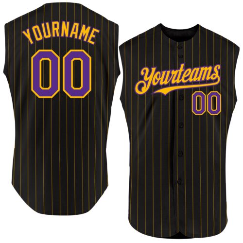 Black1817 Custom Black Gold Pinstripe Purple Authentic Sleeveless Baseball Jersey