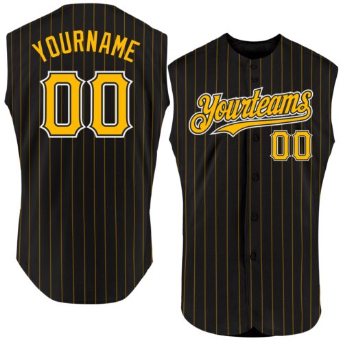 Black1818 Custom Black Gold Pinstripe White Authentic Sleeveless Baseball Jersey