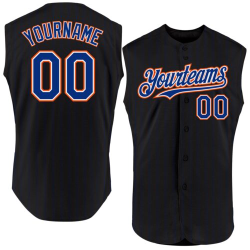 Black1819 Custom Black Royal Pinstripe White-Orange Authentic Sleeveless Baseball Jersey
