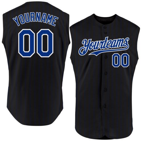 Black1820 Custom Black Royal Pinstripe White Authentic Sleeveless Baseball Jersey