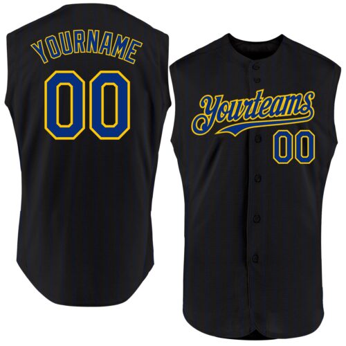 Black1821 Custom Black Royal Pinstripe Yellow Authentic Sleeveless Baseball Jersey