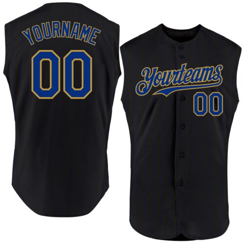 Black1822 Custom Black Royal Pinstripe Old Gold Authentic Sleeveless Baseball Jersey
