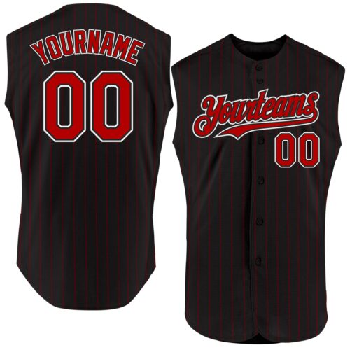 Black1831 Custom Black Red Pinstripe White Authentic Sleeveless Baseball Jersey