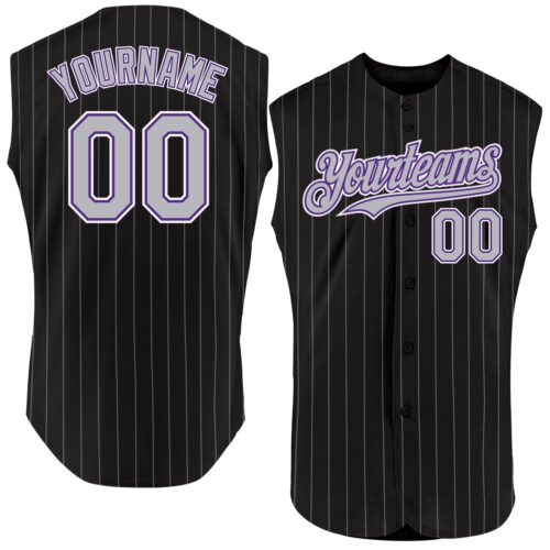 Black1840 Custom Black Gray Pinstripe Purple-White Authentic Sleeveless Baseball Jersey