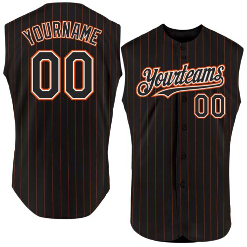 Black1842 Custom Black Orange Pinstripe White Authentic Sleeveless Baseball Jersey