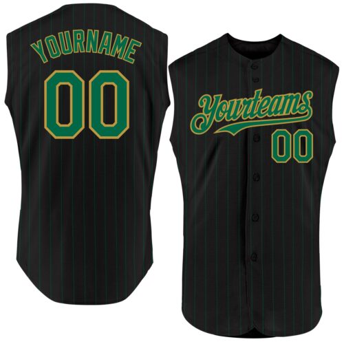 Black1847 Custom Black Kelly Green Pinstripe Old Gold Authentic Sleeveless Baseball Jersey