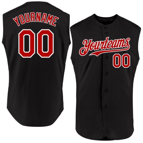 Black1859 Custom Black Red-White Authentic Sleeveless Baseball Jersey