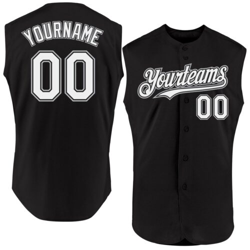 Black1868 Custom Black White-Gray Authentic Sleeveless Baseball Jersey