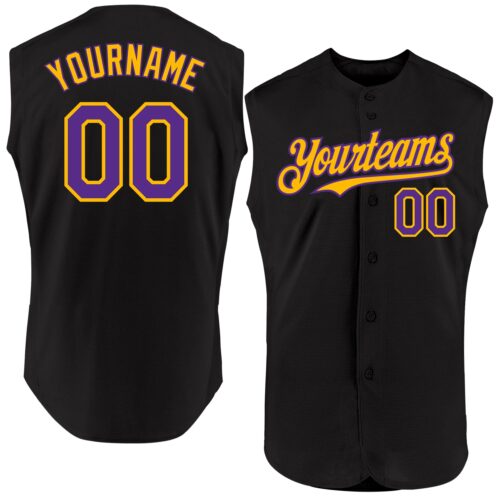 Black1869 Custom Black Purple-Gold Authentic Sleeveless Baseball Jersey