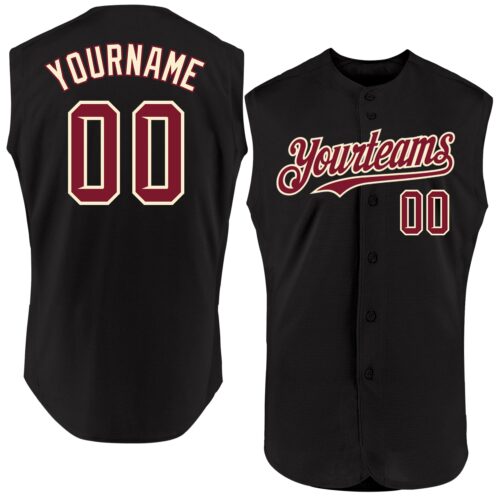 Black1872 Custom Black Crimson-Cream Authentic Sleeveless Baseball Jersey