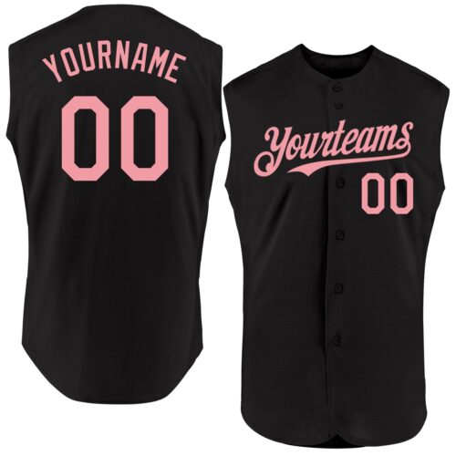 Black1877 Custom Black Medium Pink Authentic Sleeveless Baseball Jersey