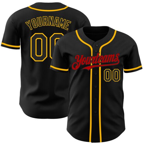 Black1971 Custom Black Gold-Red Authentic Baseball Jersey