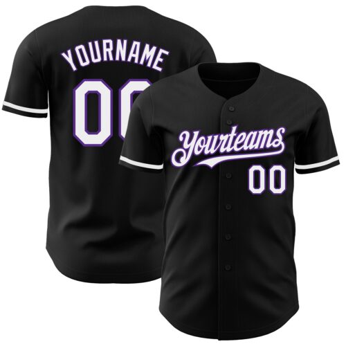 Black1975 Custom Black White-Purple Authentic Baseball Jersey