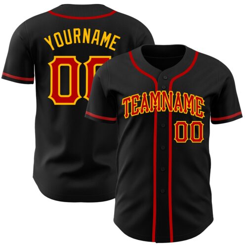 Black1977 Custom Black Red-Gold Authentic Baseball Jersey