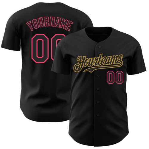Black1982 Custom Black Neon Pink-Old Gold Authentic Baseball Jersey