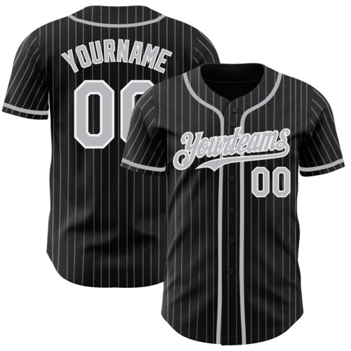 Black1986 Custom Black Gray Pinstripe White Authentic Baseball Jersey