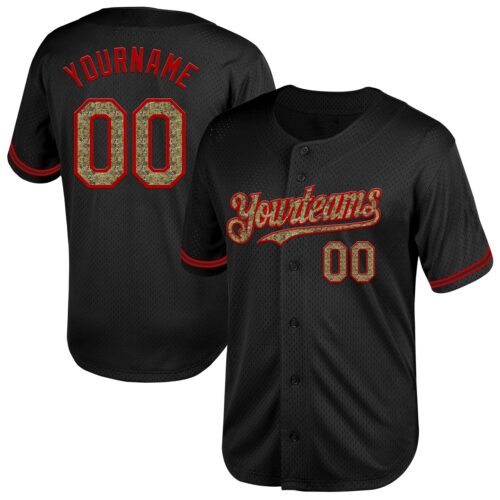 Black1995 Custom Black Camo-Red Mesh Authentic Throwback Baseball Jersey