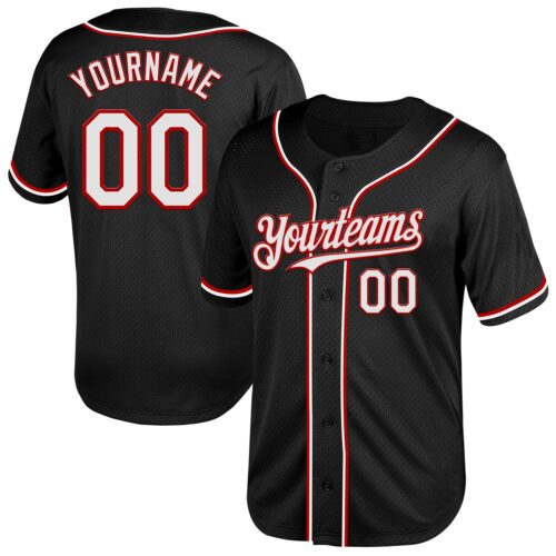 Black1998 Custom Black White-Red Mesh Authentic Throwback Baseball Jersey