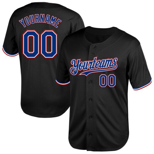 Black2000 Custom Black Royal-Red Mesh Authentic Throwback Baseball Jersey