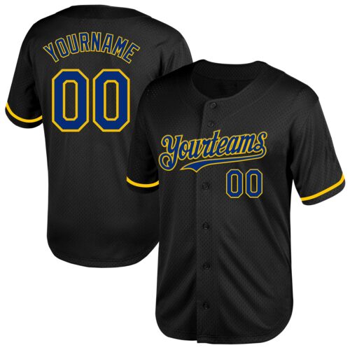 Black2001 Custom Black Royal-Yellow Mesh Authentic Throwback Baseball Jersey