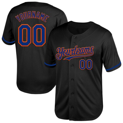 Black2007 Custom Black Royal-Orange Mesh Authentic Throwback Baseball Jersey