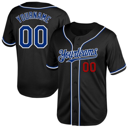 Black2009 Custom Black Royal-Red Mesh Authentic Throwback Baseball Jersey