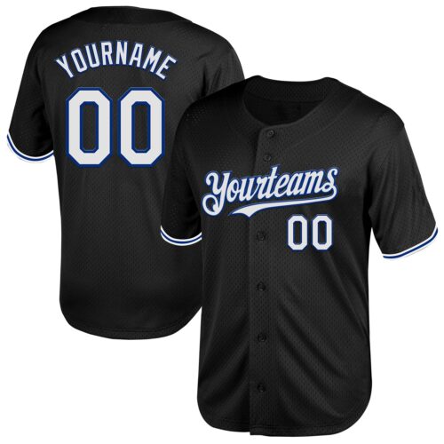 Black2010 Custom Black White-Royal Mesh Authentic Throwback Baseball Jersey