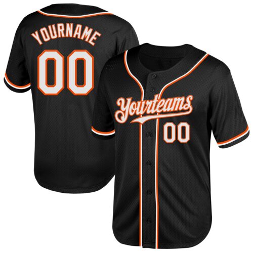 Black2012 Custom Black White-Orange Mesh Authentic Throwback Baseball Jersey