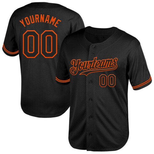 Black2015 Custom Black Orange Mesh Authentic Throwback Baseball Jersey