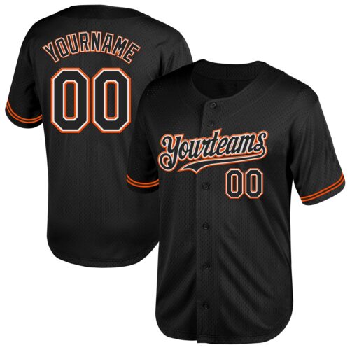 Black2017 Custom Black White-Orange Mesh Authentic Throwback Baseball Jersey