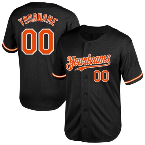Black2018 Custom Black Orange-White Mesh Authentic Throwback Baseball Jersey