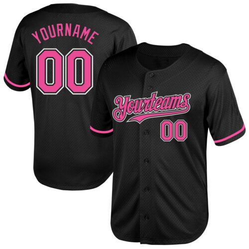 Black2020 Custom Black Pink-White Mesh Authentic Throwback Baseball Jersey