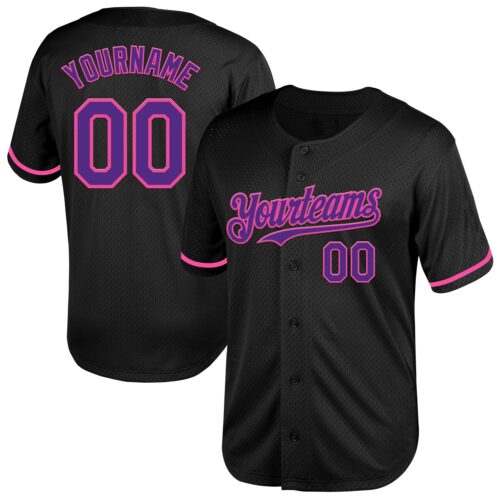 Black2028 Custom Black Purple-Pink Mesh Authentic Throwback Baseball Jersey