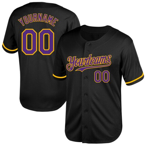 Black2029 Custom Black Purple-Gold Mesh Authentic Throwback Baseball Jersey