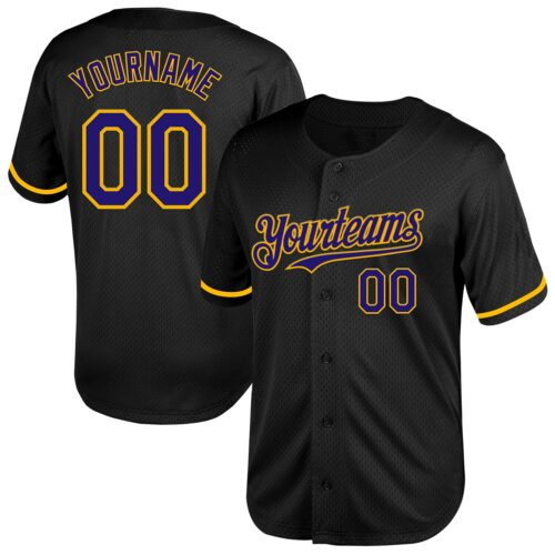 Black2030 Custom Black Dark Purple-Gold Mesh Authentic Throwback Baseball Jersey