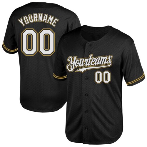 Black2039 Custom Black White-Old Gold Mesh Authentic Throwback Baseball Jersey