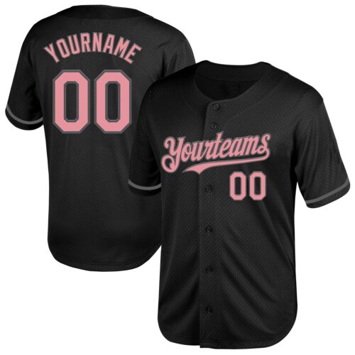 Black2042 Custom Black Medium Pink-Steel Gray Mesh Authentic Throwback Baseball Jersey