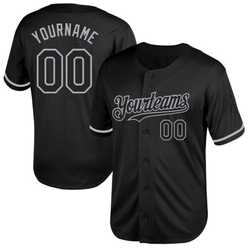 Black2043 Custom Black Gray Mesh Authentic Throwback Baseball Jersey