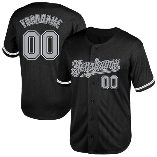 Black2045 Custom Black Gray-White Mesh Authentic Throwback Baseball Jersey