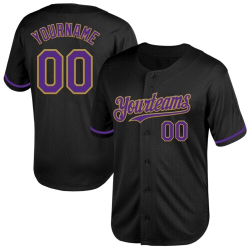 Black2048 Custom Black Purple-Old Gold Mesh Authentic Throwback Baseball Jersey