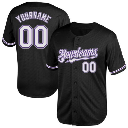 Black2049 Custom Black Purple-Gray Mesh Authentic Throwback Baseball Jersey