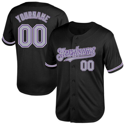 Black2050 Custom Black Gray-Purple Mesh Authentic Throwback Baseball Jersey