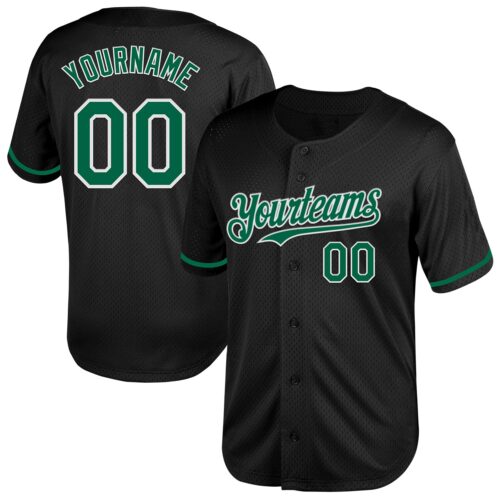 Black2052 Custom Black Kelly Green-White Mesh Authentic Throwback Baseball Jersey