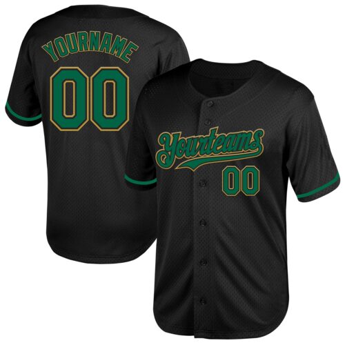 Black2053 Custom Black Kelly Green-Old Gold Mesh Authentic Throwback Baseball Jersey