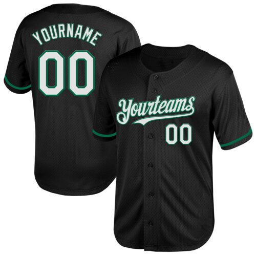 Black2056 Custom Black White-Kelly Green Mesh Authentic Throwback Baseball Jersey