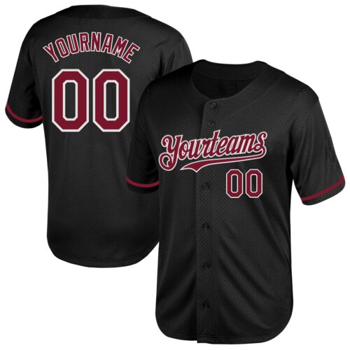 Black2067 Custom Black Crimson-White Mesh Authentic Throwback Baseball Jersey