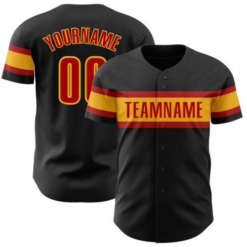 Black2096 Custom Black Red-Gold Authentic Baseball Jersey
